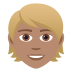 👱🏽 person: medium skin tone, blond hair display on JoyPixels